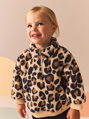 Animal Print Borg Fleece Half Zip Top (3mths-7yrs) - Image 1 of 8