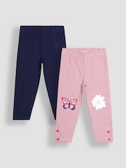 JoJo Maman Bébé Orchid Butterfly Appliqué Leggings 2 Pack - Image 1 of 7