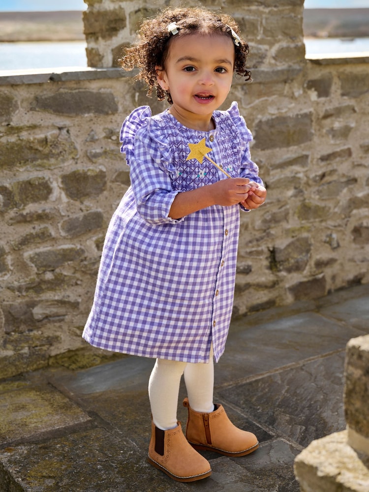 JoJo Maman Bébé Frill Shoulder Smocked Dress & Tights Set - صورة 1 من 7