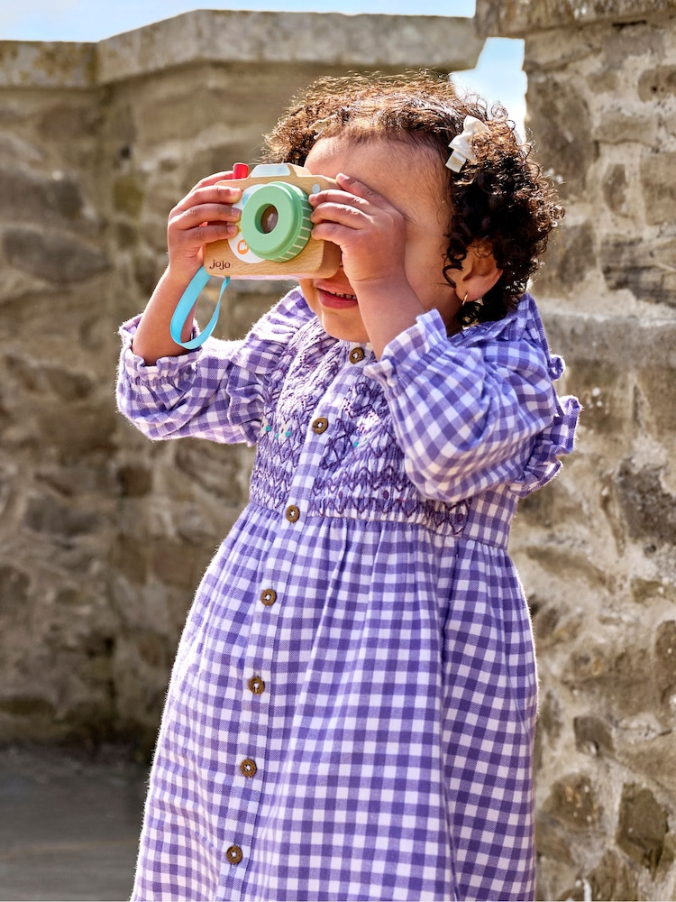 JoJo Maman Bébé Frill Shoulder Smocked Dress & Tights Set - صورة 2 من 7