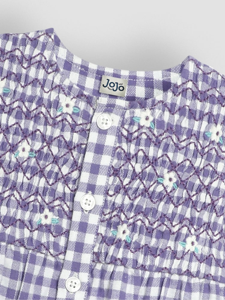 JoJo Maman Bébé Frill Shoulder Smocked Dress & Tights Set - صورة 7 من 7