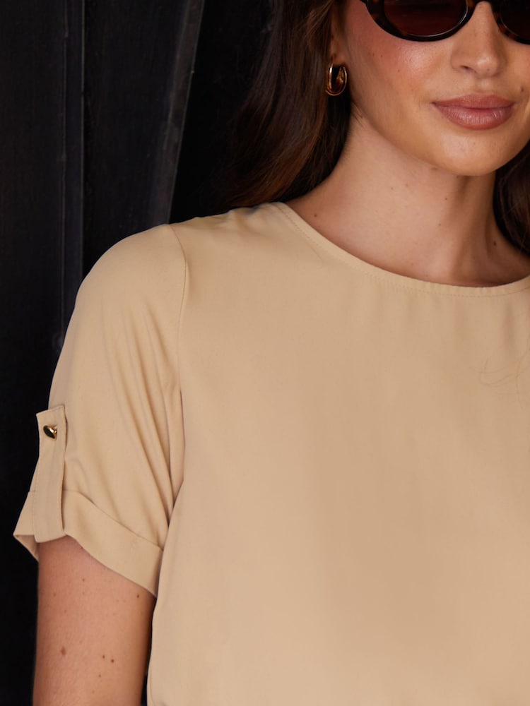 Threadbare Light Brown Print Turn Up Cuff Blouse - Image 4 of 4 Threadbare Light Brown Print Turn Up Cuff Blouse - Image 4 of 4