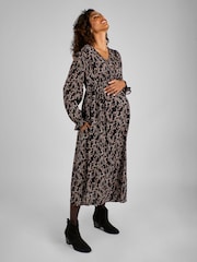 JoJo Maman Bébé Black Floral V-Neck Maternity Midi Dress - Image 1 of 4