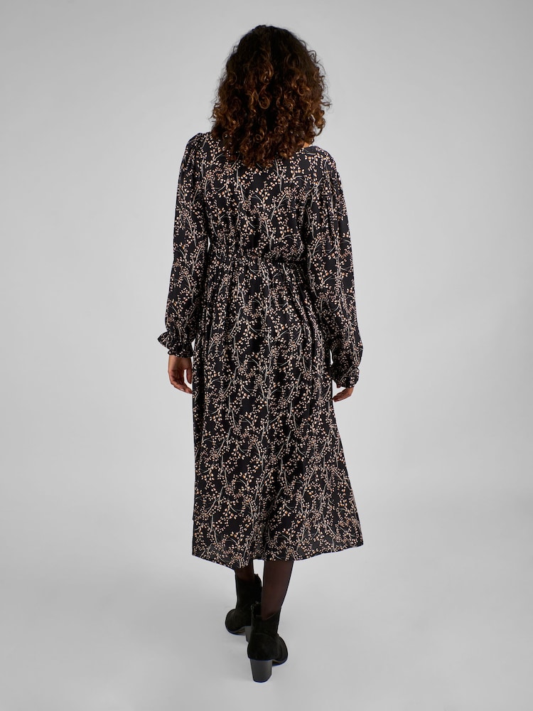 JoJo Maman Bébé Black Floral V-Neck Maternity Midi Dress - Image 2 of 4
