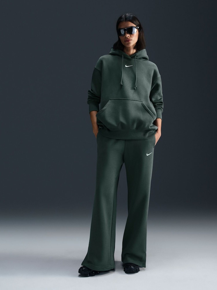 Nike Dark Green Phoenix Fleece High Waisted Wide Leg Joggers - Image 1 of 5