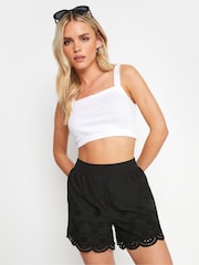 PixieGirl Petite Black 100% Cotton Broderie Shorts - Image 1 of 5