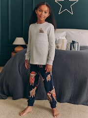 Grey/Navy Blue 100% Cotton Matching Family Kids Christmas Hamish The Highland Cow Pyjamas (3-16yrs) - Image 3 of 6