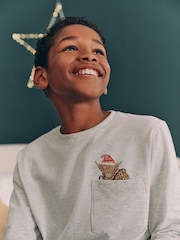 Grey/Navy Blue 100% Cotton Matching Family Kids Christmas Hamish The Highland Cow Pyjamas (3-16yrs) - Image 4 of 6