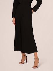 Adrianna Papell Ribbed Pull On Wide Leg Knit Black Trousers - Image 1 of 7