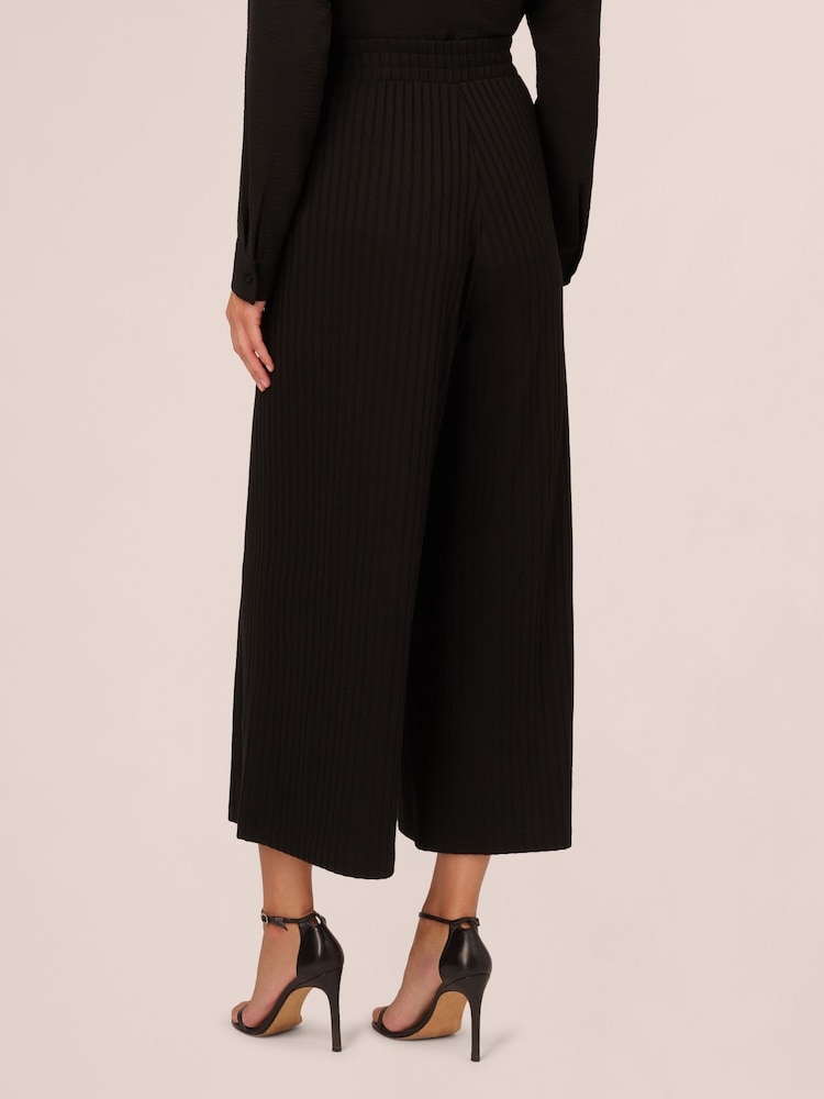Adrianna Papell Ribbed Pull On Wide Leg Knit Black Trousers - Image 2 of 7