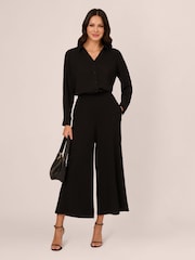 Adrianna Papell Ribbed Pull On Wide Leg Knit Black Trousers - Image 3 of 7