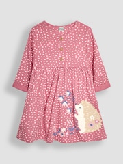 JoJo Maman Bébé Rose Pink Hedgehog Appliqué Button Front Dress - Image 1 of 3