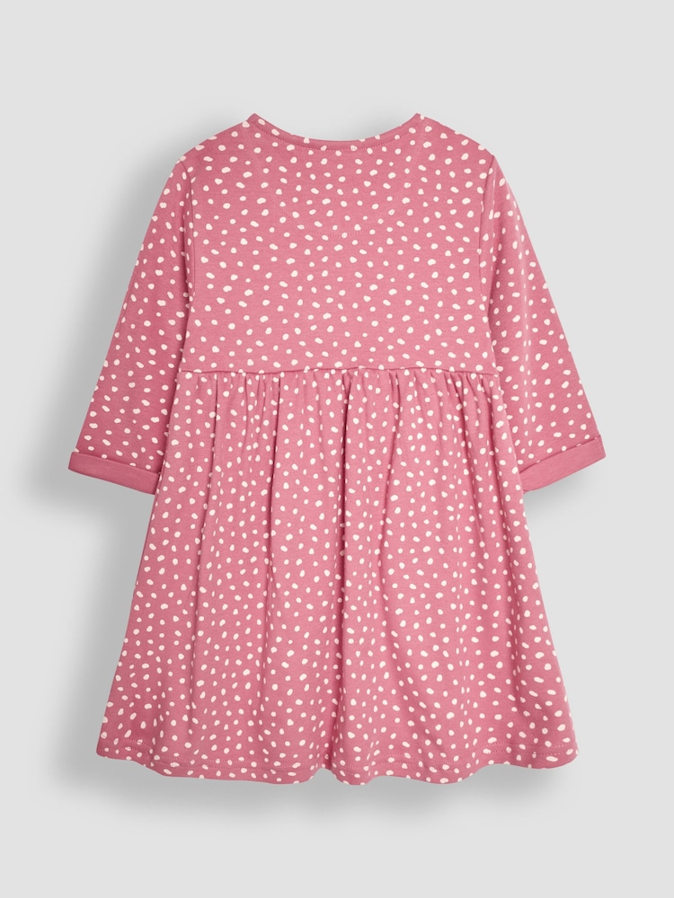 JoJo Maman Bébé Rose Pink Hedgehog Appliqué Button Front Dress - Image 2 of 3