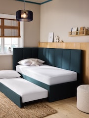 Soft Marl Petrol Blue Kids Marlow Trundle Upholstered Bed Frame - Image 2 of 11