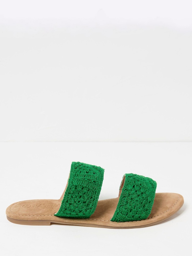 FatFace Penelope Green Crochet Sliders - Image 1 of 3 FatFace Penelope Green Crochet Sliders - Image 1 of 3
