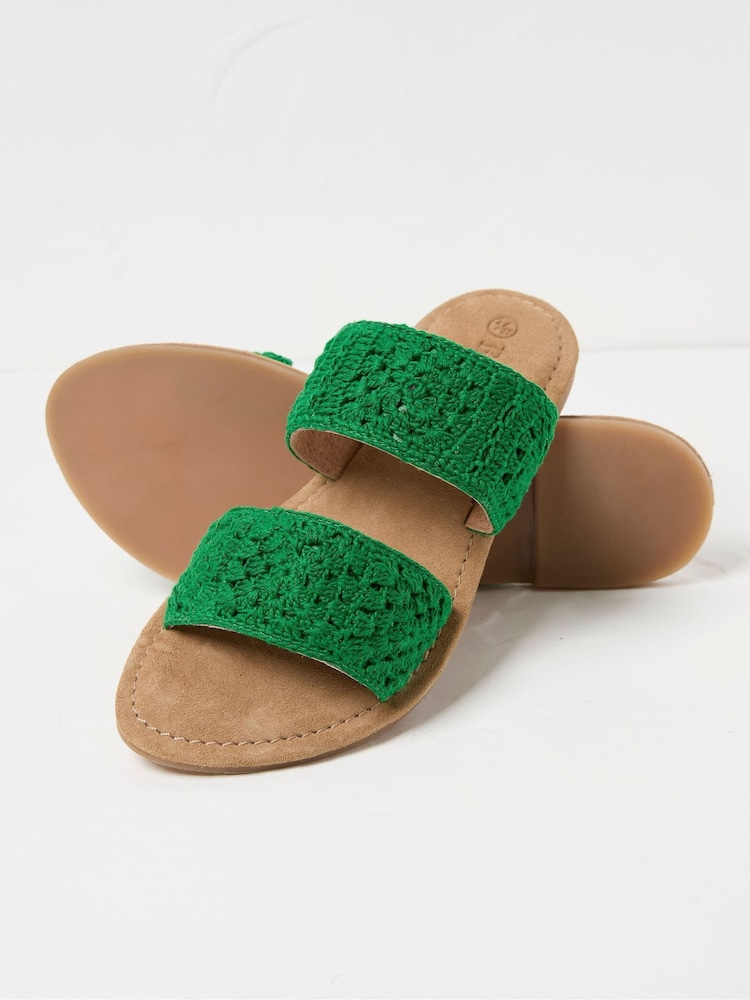 FatFace Penelope Green Crochet Sliders - Image 2 of 3 FatFace Penelope Green Crochet Sliders - Image 2 of 3