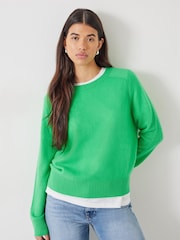 Hush Green Charlie Saddle Shoulder Cashmere Jumper - Image 1 of 5