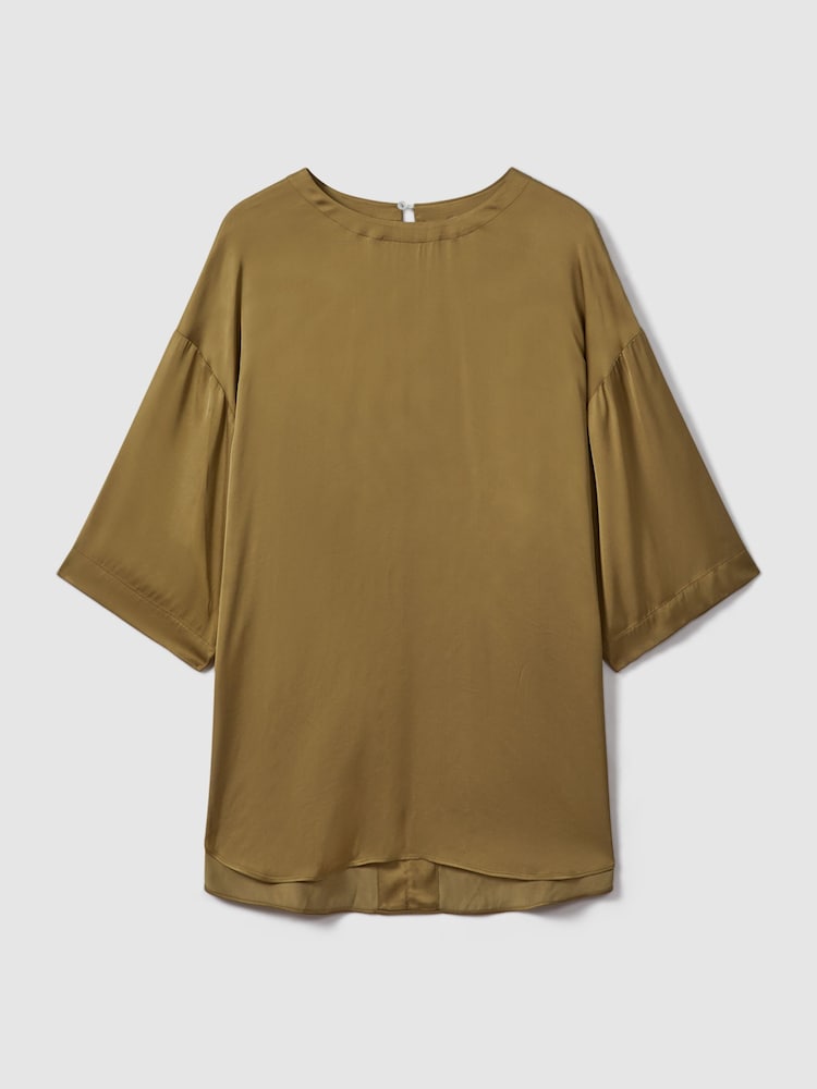 Reiss Khaki Anya Relaxed Satin Blouse - Image 2 of 6