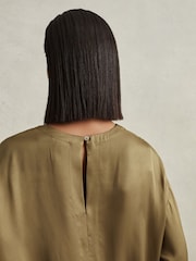 Reiss Khaki Anya Relaxed Satin Blouse - Image 4 of 6