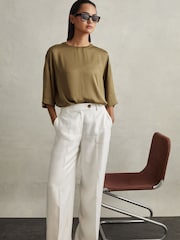 Reiss Khaki Anya Relaxed Satin Blouse - Image 5 of 6