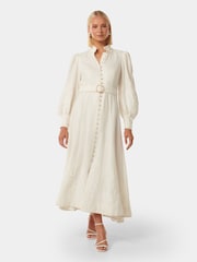 Forever New White Pure Linen Allegra Lace Detail Midi Dress - Image 1 of 4