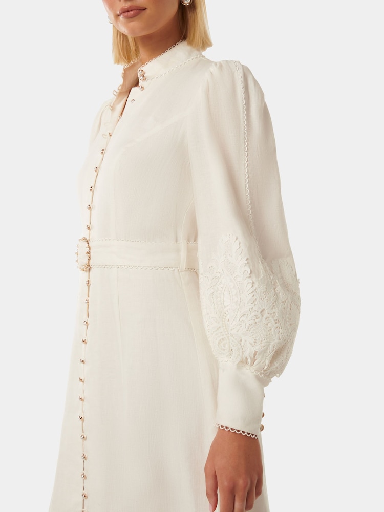 Forever New White Pure Linen Allegra Lace Detail Midi Dress - Image 2 of 4