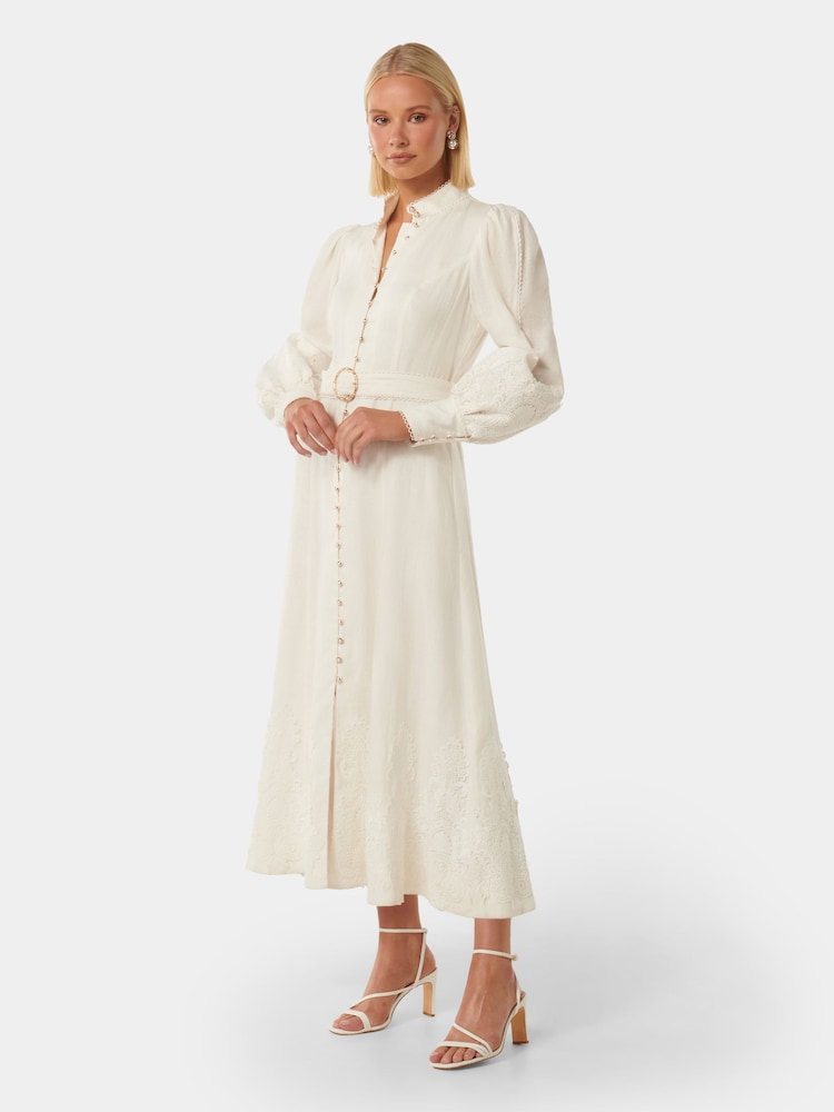 Forever New White Pure Linen Allegra Lace Detail Midi Dress - Image 3 of 4