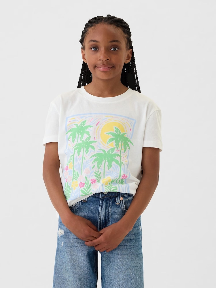 Gap White Palm Tree Graphic Short Sleeve Crew Neck T-Shirt (4-13yrs) - Image 1 of 4