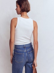 Boden White Ribbed Cotton Vest - Image 3 of 6