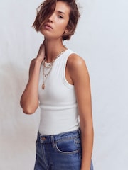 Boden White Ribbed Cotton Vest - Image 5 of 6
