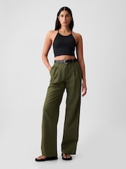Gap Khaki Green High Waisted Linen Cotton Trousers - Image 1 of 5