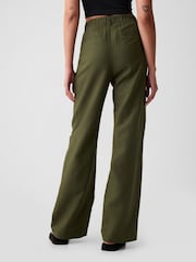 Gap Khaki Green High Waisted Linen Cotton Trousers - Image 3 of 5