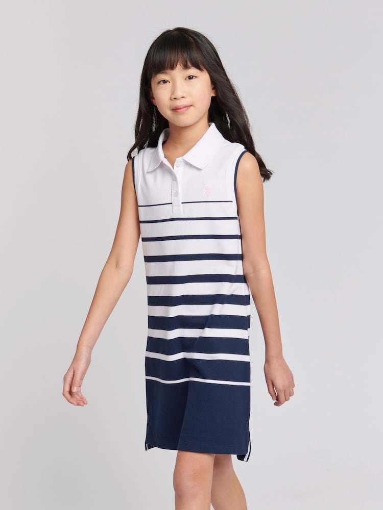 U.S. Polo Assn. Blue Girls Striped Sleeveless Polo Dress - Image 1 of 6