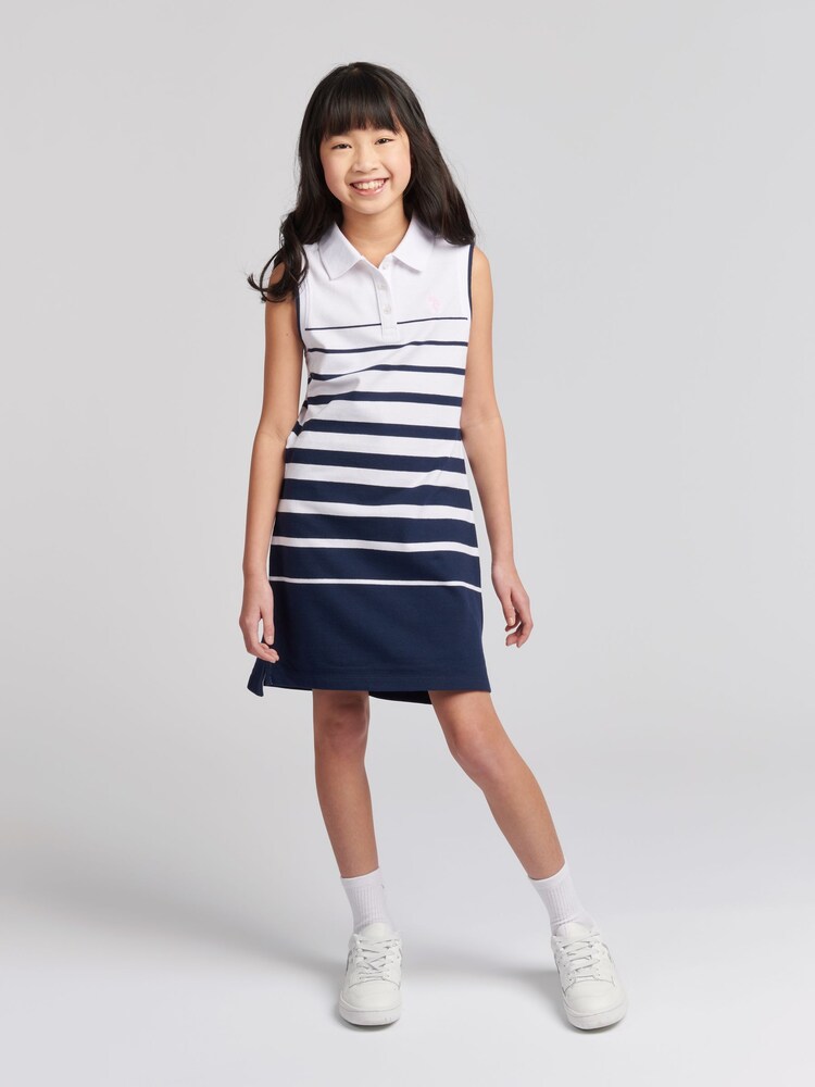U.S. Polo Assn. Blue Girls Striped Sleeveless Polo Dress - Image 2 of 6