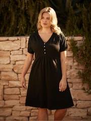 Live Unlimited Black Curve Jersey Broderie Shift Dress - Image 1 of 5