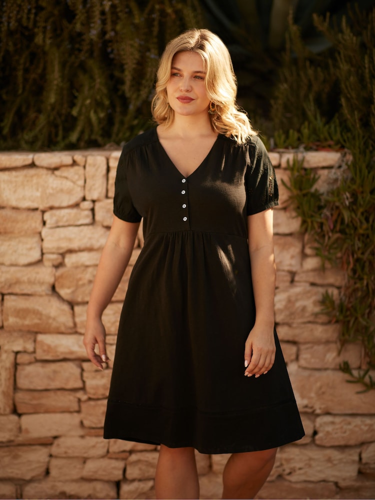 Live Unlimited Black Curve Jersey Broderie Shift Dress - Image 1 of 5