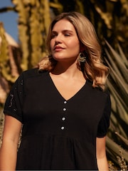Live Unlimited Black Curve Jersey Broderie Shift Dress - Image 2 of 5