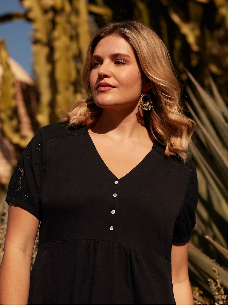 Live Unlimited Black Curve Jersey Broderie Shift Dress - Image 2 of 5