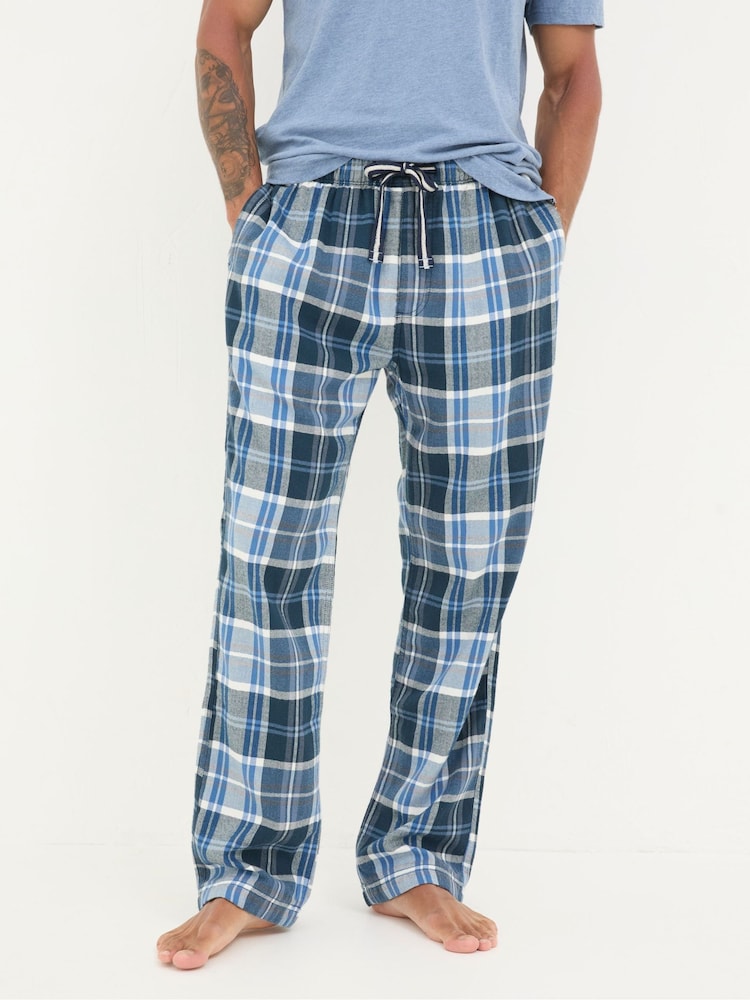 FatFace Anglesey Light Blue Check Pyjama Bottoms - Image 1 of 5
