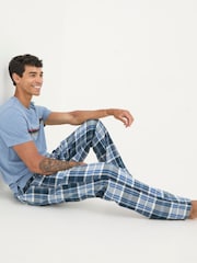 FatFace Anglesey Light Blue Check Pyjama Bottoms - Image 3 of 5