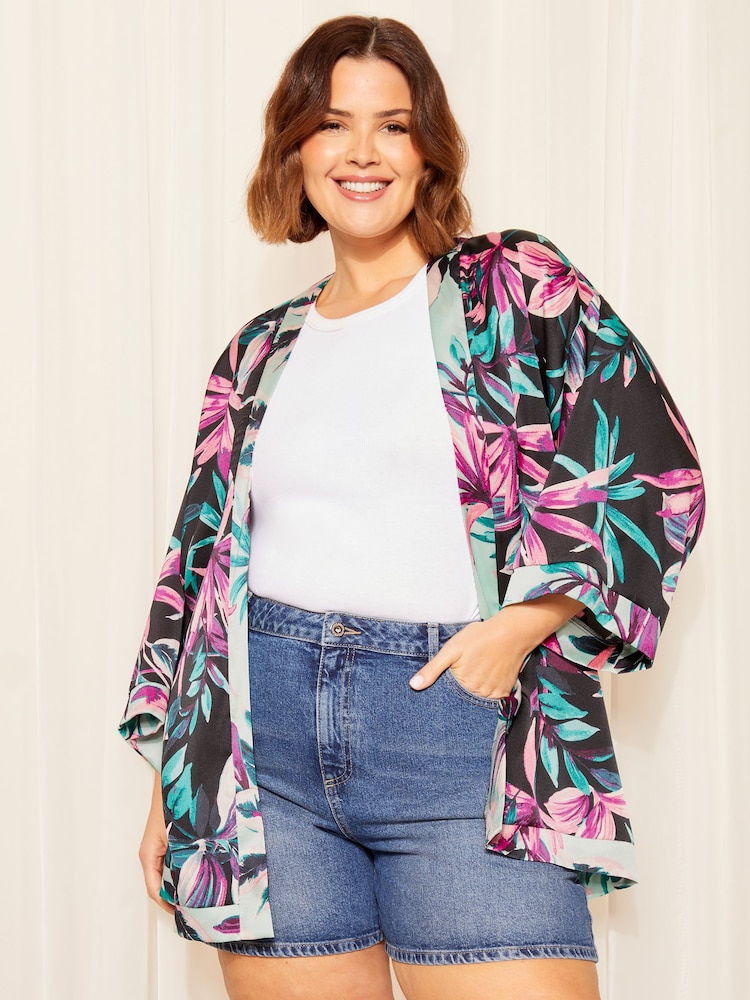Curves Like These Blue Long Sleeve Kimono - Image 1 of 4 Curves Like These Blue Long Sleeve Kimono - Image 1 of 4