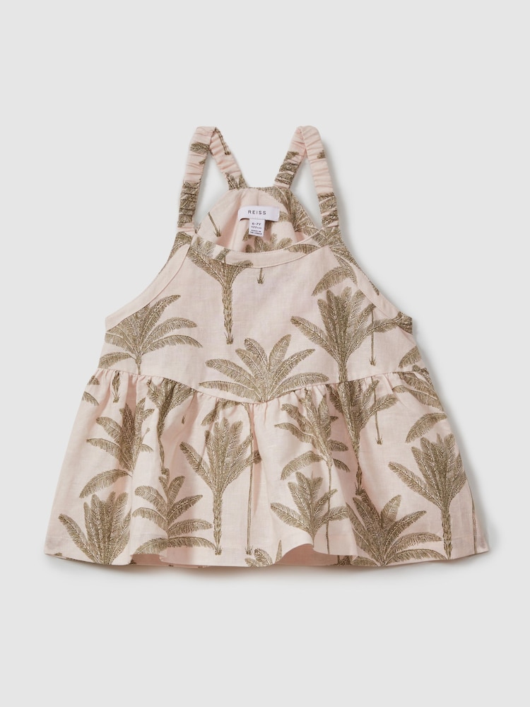 Reiss Neutral Klemee 13-14 yrs Linen-Cotton Peplum Top - Image 1 of 4