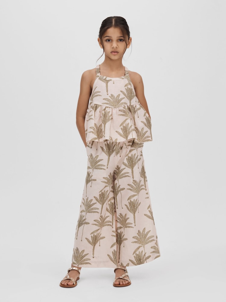Reiss Neutral Klemee 13-14 yrs Linen-Cotton Peplum Top - Image 2 of 4