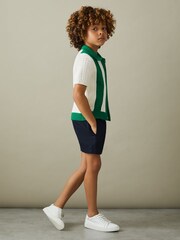 Reiss White/Bright Green Painter 13-14 yrs Knitted Cotton Zip-Front Shirt - Image 2 of 4