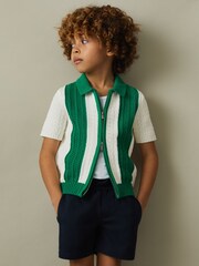 Reiss White/Bright Green Painter 13-14 yrs Knitted Cotton Zip-Front Shirt - Image 3 of 4