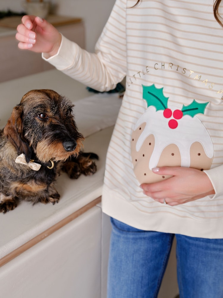 JoJo Maman Bébé Stone Maternity Christmas Pudding Sweatshirt - Image 2 of 5