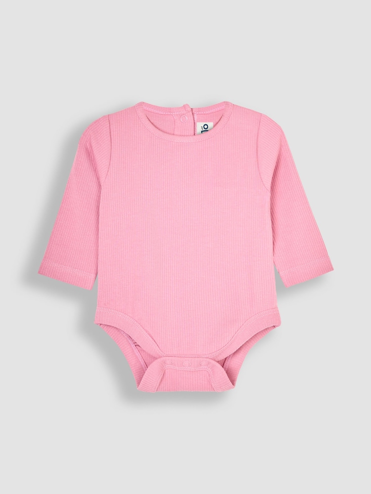 JoJo Maman Bébé Pink 3-Piece Rib Body, Floral Trousers & Hat Set - Image 2 of 7