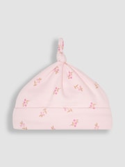 JoJo Maman Bébé Pink 3-Piece Rib Body, Floral Trousers & Hat Set - Image 6 of 7