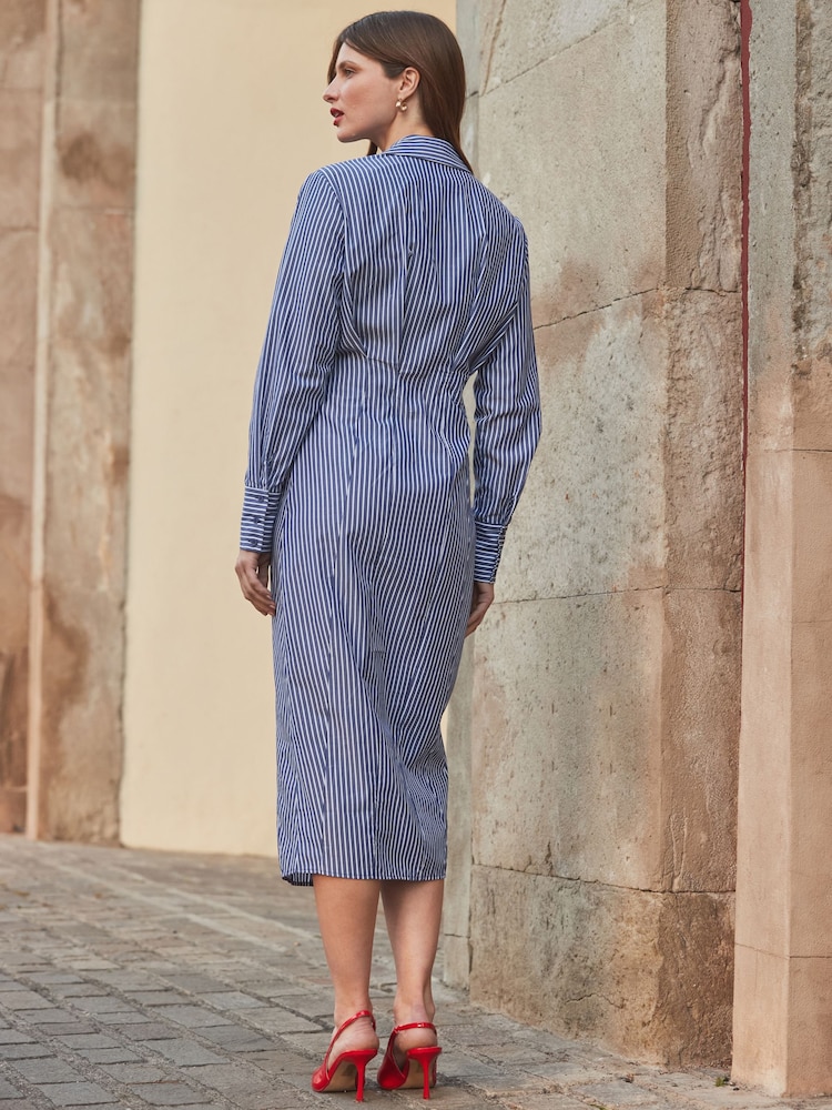 Sosandar Blue Stripe Midi Shirt Dress - Image 4 of 5