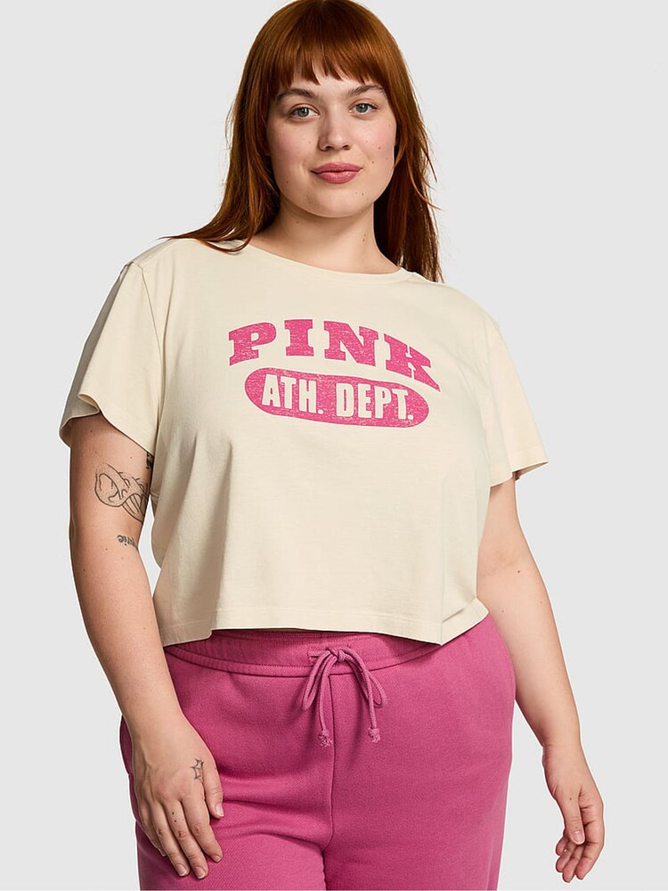 Victoria's Secret PINK White Shell Crop Dreamer T-Shirt - Image 1 of 1 Victoria's Secret PINK White Shell Crop Dreamer T-Shirt - Image 1 of 1